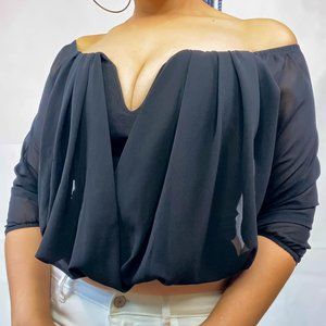 Off Shoulder Short Sleeve Crop Top